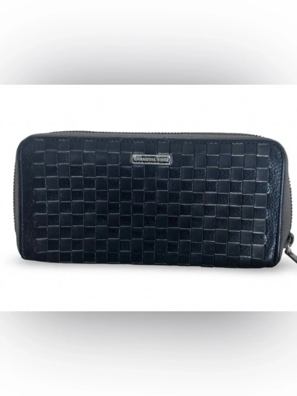 Samantha Kingz Black Woven Leather Black Leather Full Size Wallet Minimalist